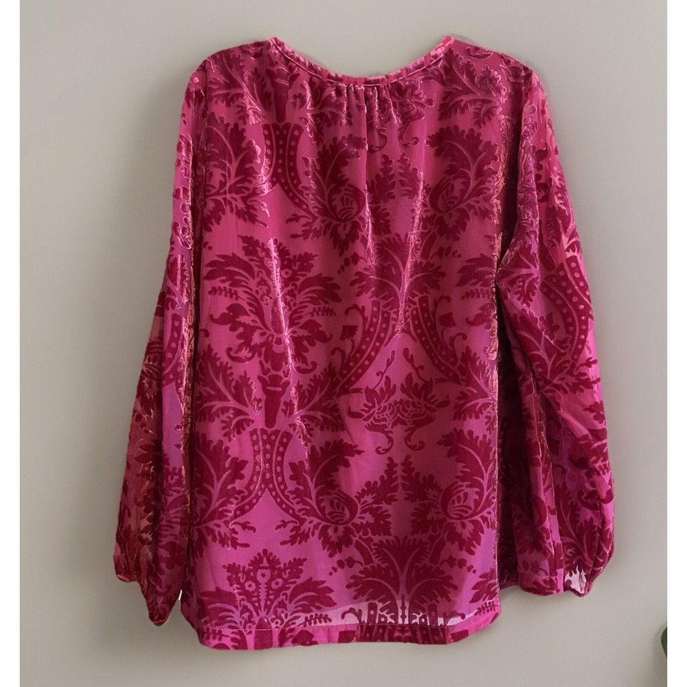 Soft Surroundings Blouse Womens 2X Pink Burnout Velvet Damask Long Sleeve Tunic - Picture 3 of 3